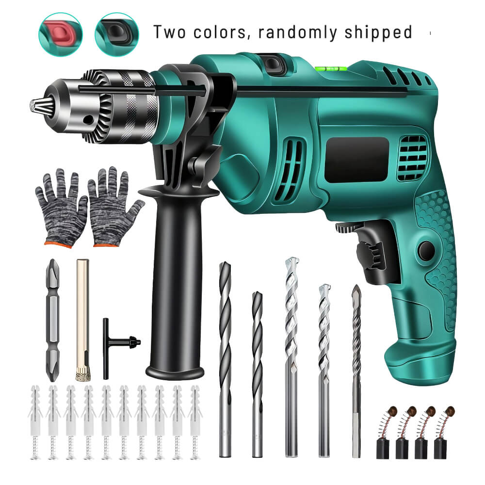 Corded Hammer Drill Kit, 7 Drill Bits, 360° Rotating Handle, Variable Speed