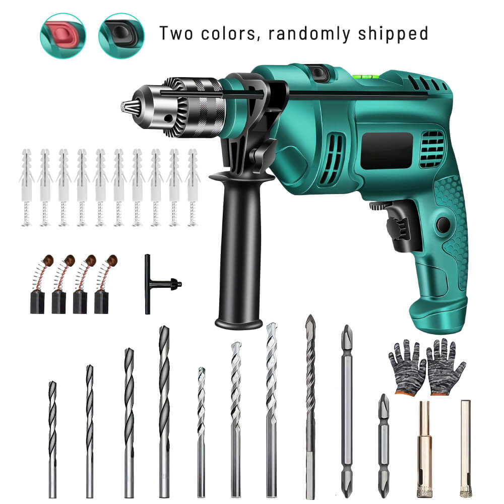 Corded Hammer Drill Kit, 7 Drill Bits, 360° Rotating Handle, Variable Speed