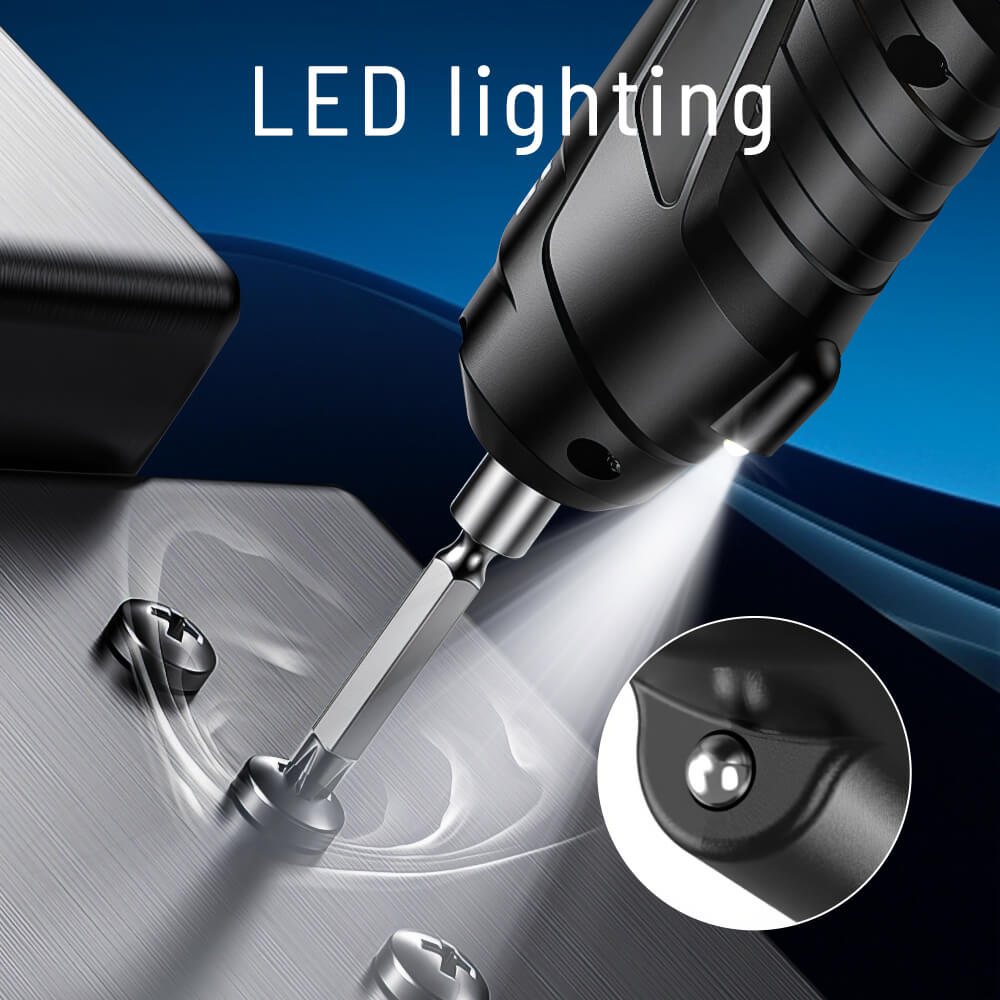 Electric Screwdriver Set with LED Light and Dual Position Handle