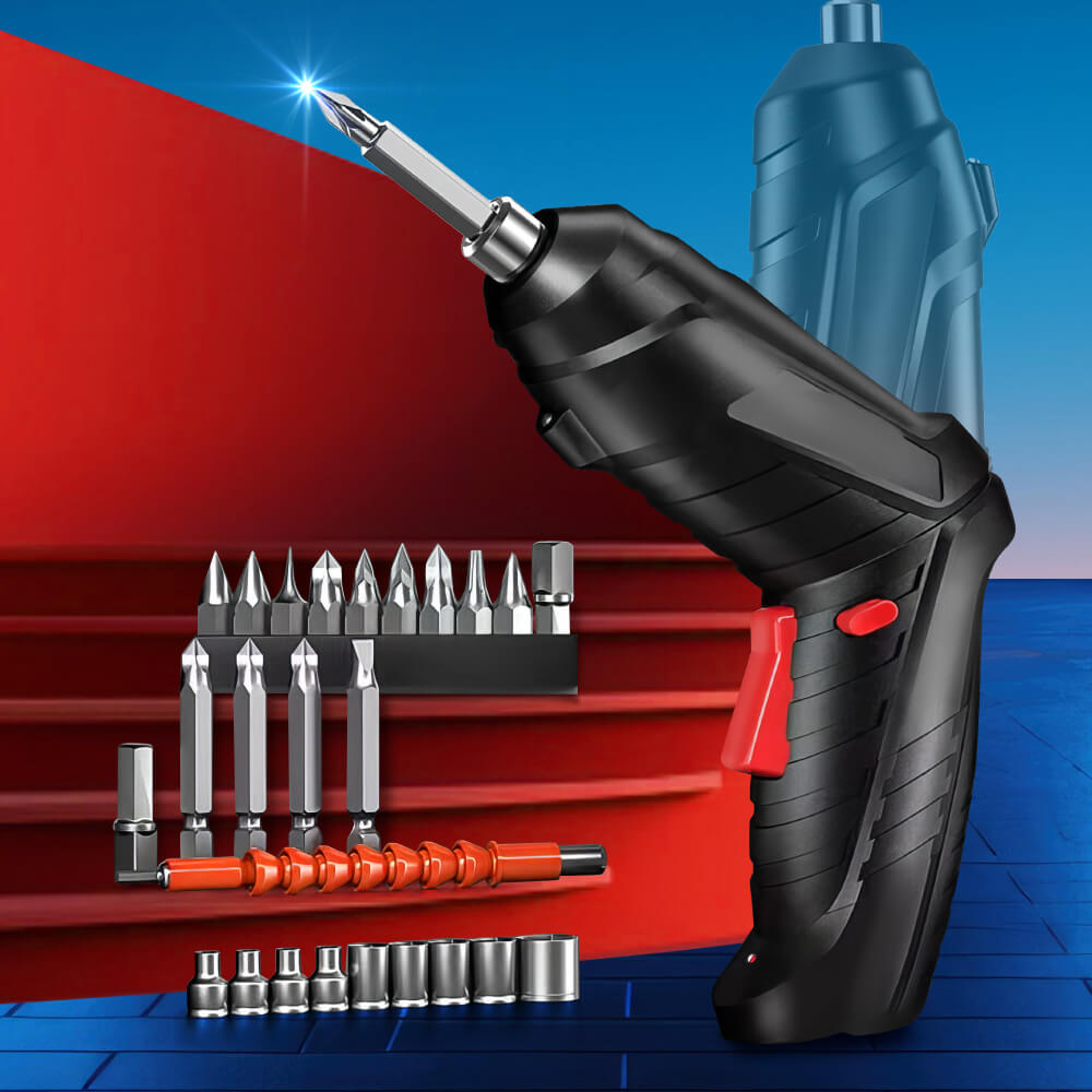 Electric Screwdriver Set with LED Light and Dual Position Handle