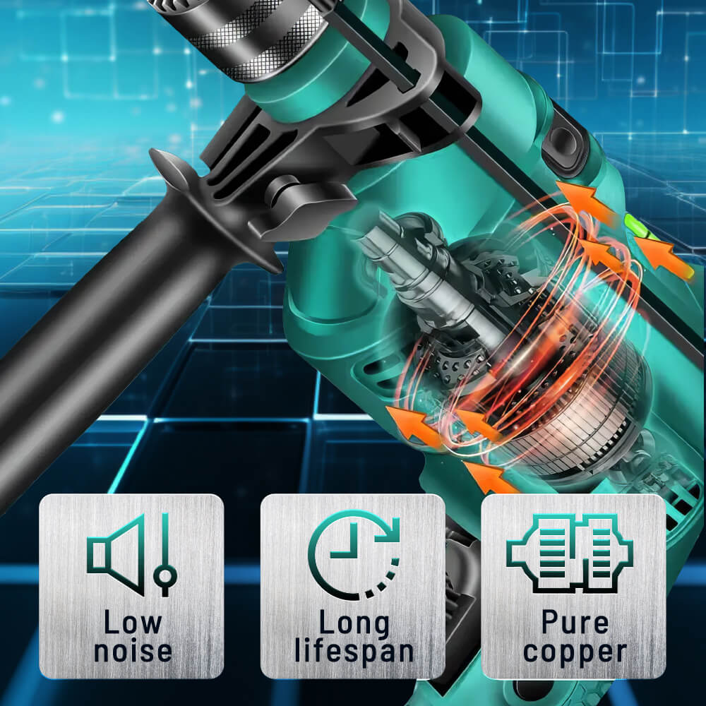 Corded Hammer Drill Kit, 7 Drill Bits, 360° Rotating Handle, Variable Speed