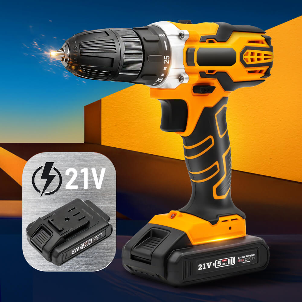 21V Cordless Impact Drill with 2-Speed Settings and Lithium Battery